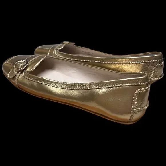 COLE HAAN Women's Size 10 Gold Demi Driving Shoes Cinderella Flats Logo Detail - Picture 3 of 14